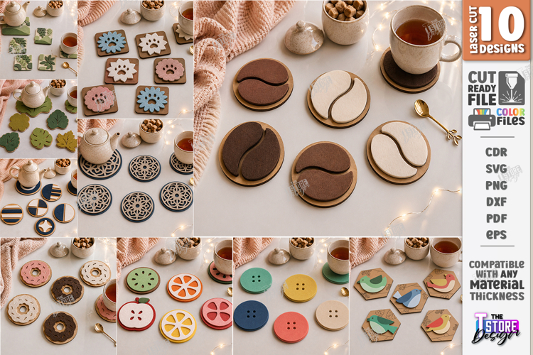 Felt Hot Pad Laser Cut Bundle | Geometric Trivet and Coaster