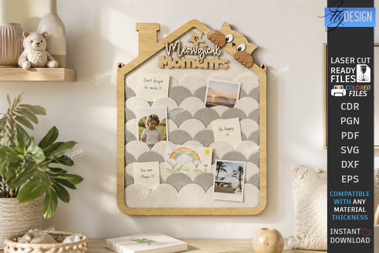Felt Notes and Photo Organizer Laser Cut | House Wall Board