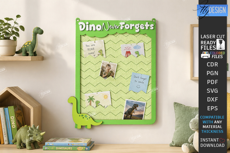 Felt Notes and Photo Organizer Laser Cut | Wall Board | Dino