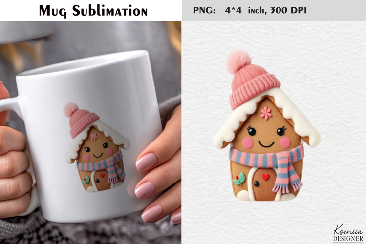 Pastel Felted Funny Gingerbread house| Merry Christmas Mug