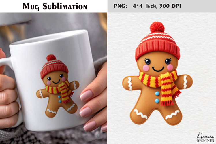 Pastel Felted Funny Gingerbread|Cute Merry Christmas Mug