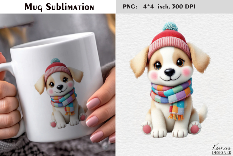 Pastel Felted Funny Puppy|Cute Merry Christmas Mug