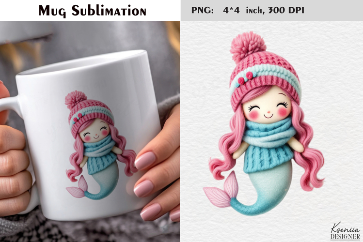 Pastel Felted Funny Mermaid|Cute Merry Christmas Mug