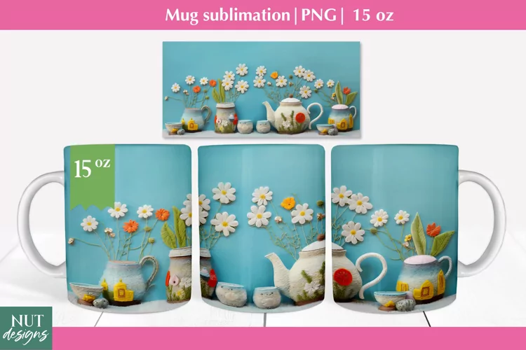 Felted 3d mug wrap, Spring mug sublimation, Mug 15oz