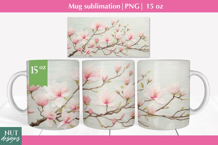 Felted 3d mug wrap, spring Flower mug sublimation, Mug 15oz example image 1