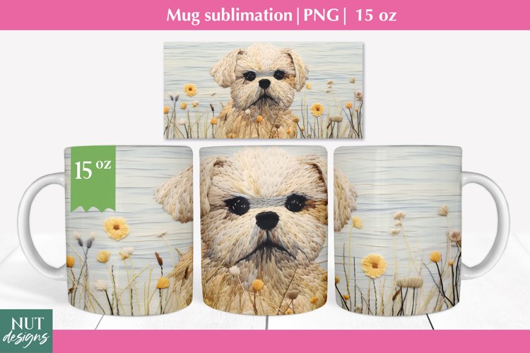 Felted 3d mug wrap, Cute small dog mug sublimation, Mug 15oz example image 1