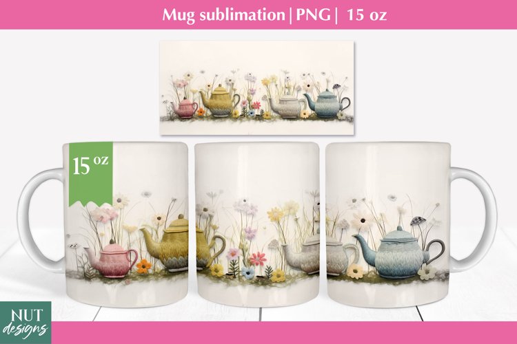 Felted 3d mug wrap, Spring mug sublimation, Mug 15oz example image 1