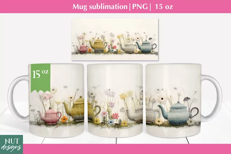 Felted 3d mug wrap, Spring mug sublimation, Mug 15oz