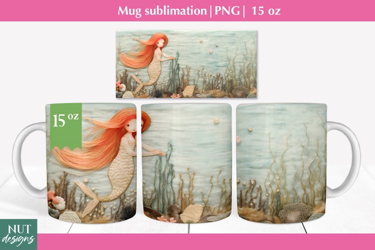 Felted 3d mug wrap, Mermaid mug sublimation, Mug 15oz example image 1