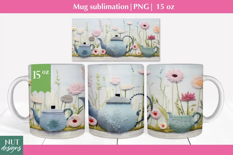 Felted 3d mug wrap, Spring mug sublimation, Mug 15oz