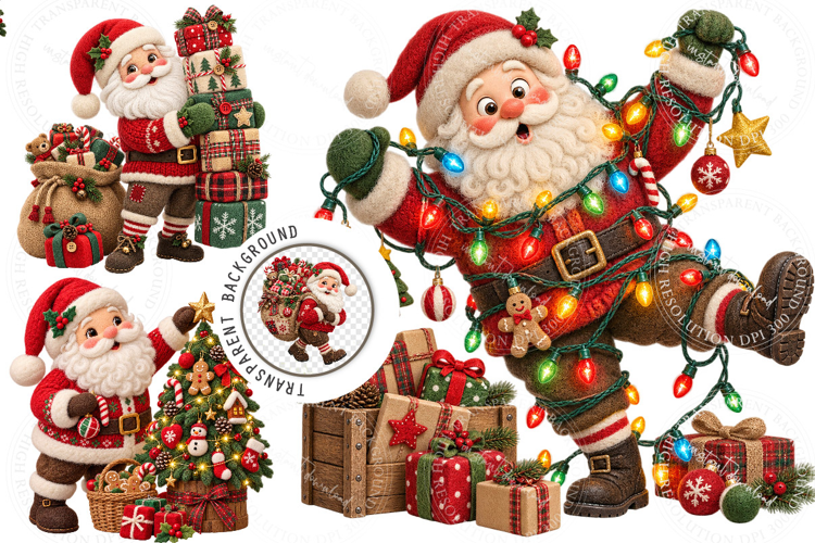 3D Felted Santa Claus Clipart