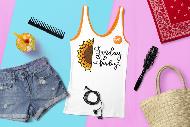 Sunday Funday SVG, Sunflower SVG, Tshirt design with flower example image 1