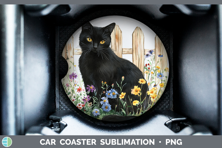 Fence Cats Black Car Coaster Sublimation Designs