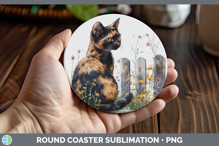 Fence Cats Tortoiseshell Round Coaster Sublimation Coaster D