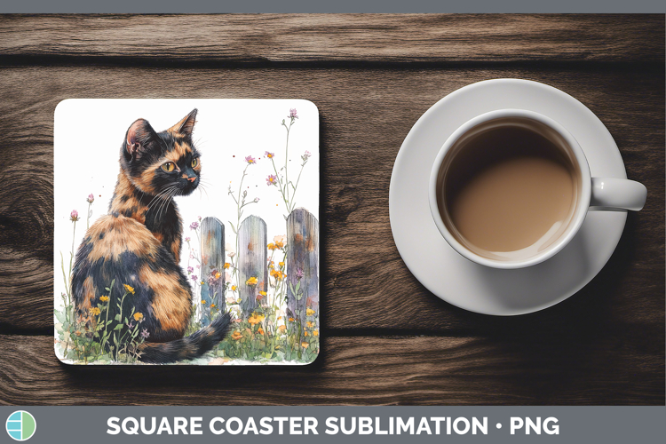 Fence Cats Tortoiseshell Square Coaster Sublimation Coaster