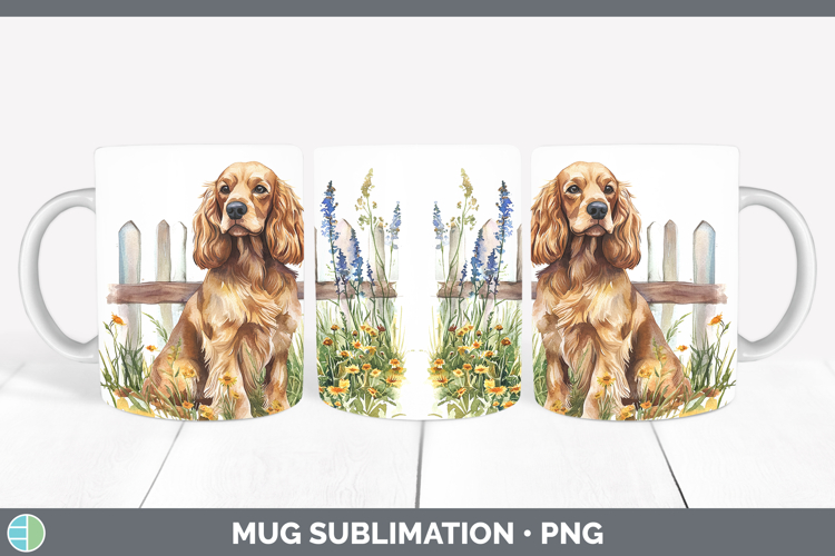 Fence Dogs 01 Cocker Spaniel Mug Wrap Sublimation Coffee Cup