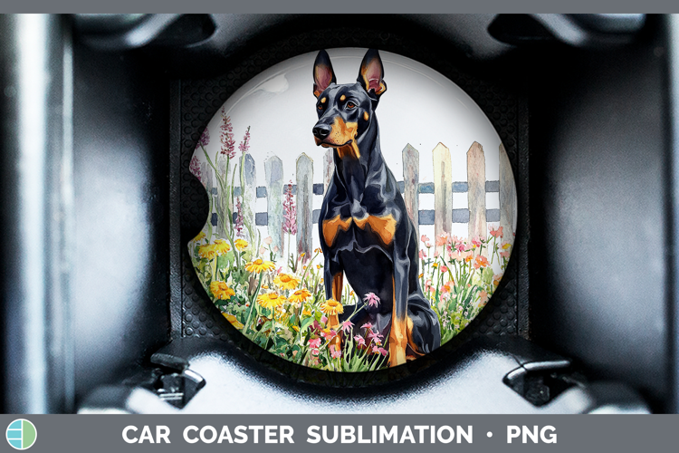 Fence Dogs 01 Doberman Pinscher Car Coaster Sublimation Des