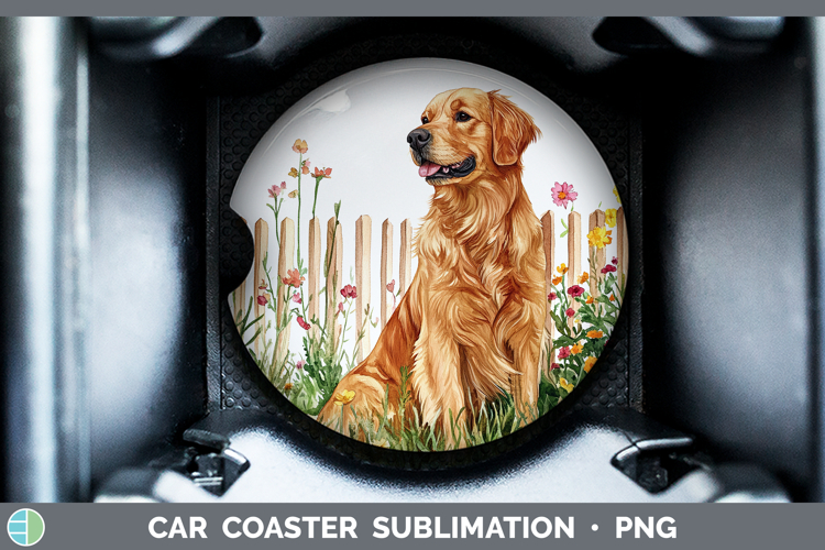 Fence Dogs 01 Golden Retriever Car Coaster Sublimation Desi