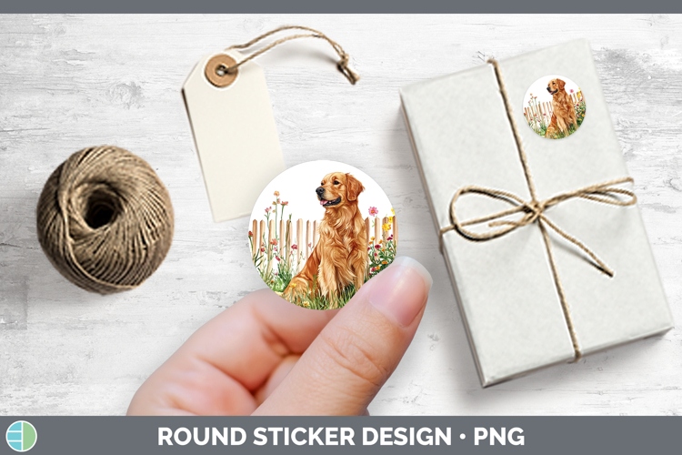 Fence Dogs 01 Golden Retriever Stickers | Round Labels Desig