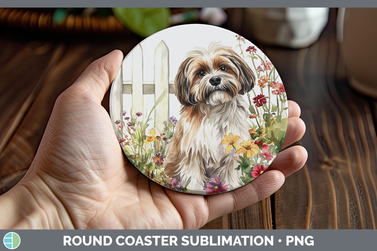 Fence Dogs 01 Lhasa Apso Round Coaster Sublimation Coaster D