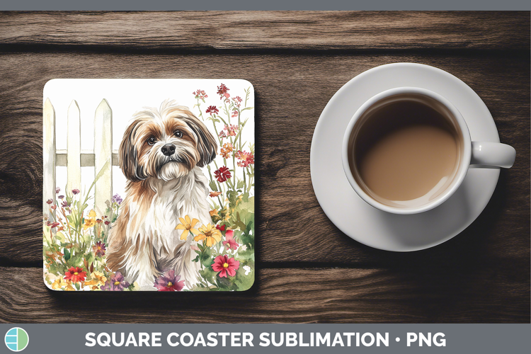 Fence Dogs 01 Lhasa Apso Square Coaster Sublimation Coaster
