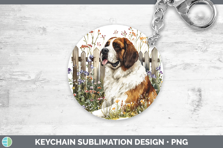 Fence Dogs 01 Saint Bernard Keychain Sublimation Keyring Des