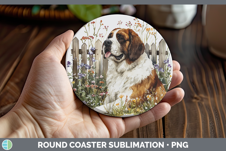 Fence Dogs 01 Saint Bernard Round Coaster Sublimation Coaste