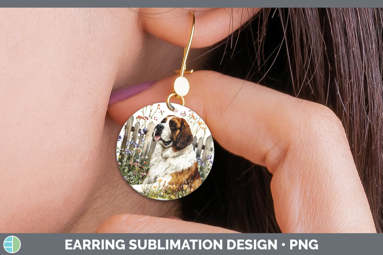 Fence Dogs 01 Saint Bernard Round Earrings Sublimation Earri