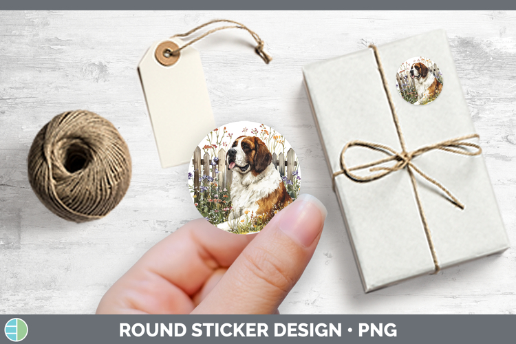 Fence Dogs 01 Saint Bernard Stickers | Round Labels Designs