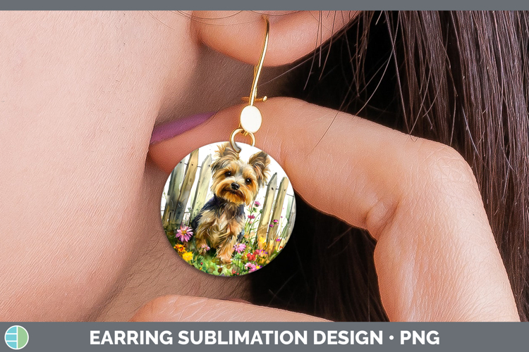 Fence Dogs 01 Yorkshire Terrier Round Earrings Sublimation E