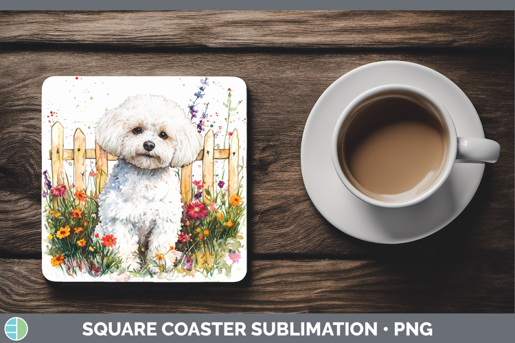 Fence Dogs 02 Bichon Frise Square Coaster Sublimation Coaste