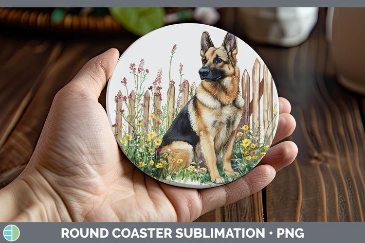 Fence Dogs 02 German Shepherd Round Coaster Sublimation Coas