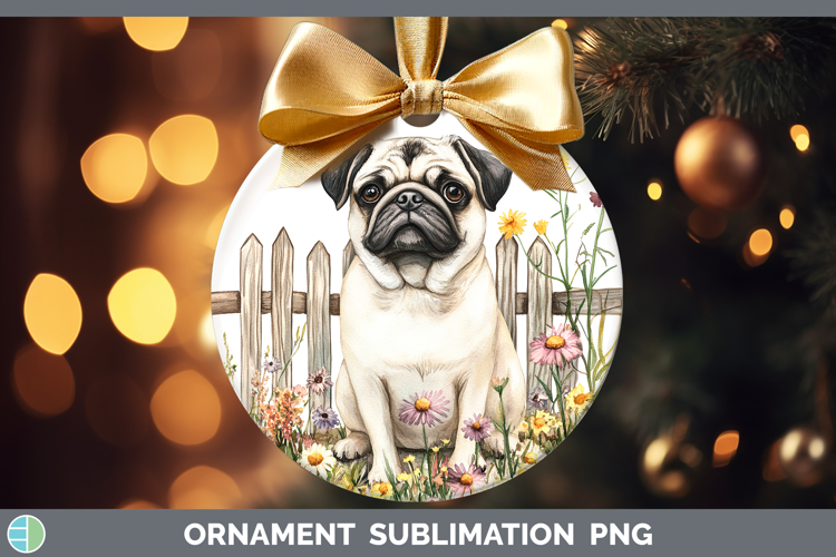 Fence Dogs 02 Pug Ornament Sublimation Bauble Designs