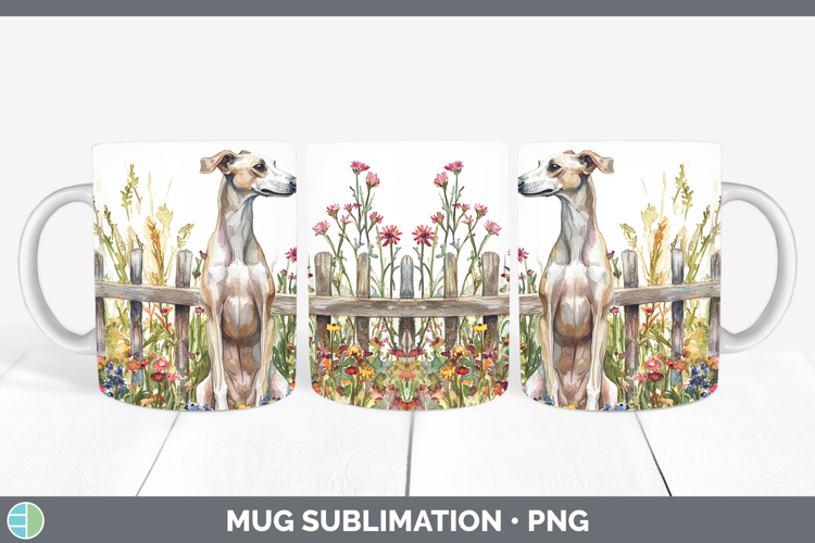 Fence Dogs 03 Whippet Mug Wrap Sublimation Coffee Cup Design