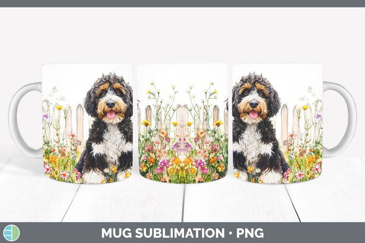 Fence Dogs 04 Bernedoodle Mug Wrap Sublimation Coffee Cup De