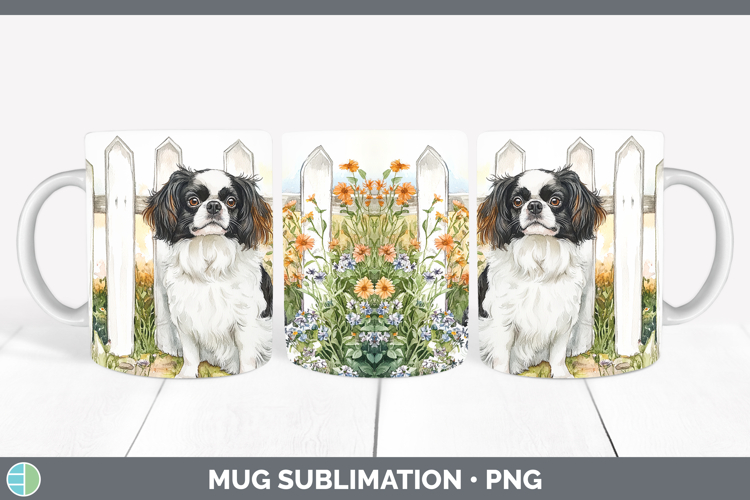 Fence Dogs 04 Japanese Chin Mug Wrap Sublimation Coffee Cup