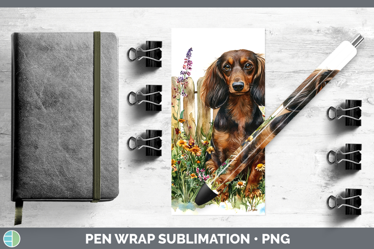 Fence Dogs 04 Long-haired Dachshund Pen Wrap Sublimation Pen