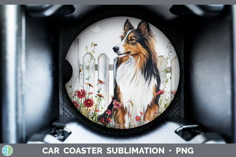 Fence Dogs 04 Rough Collie Car Coaster Sublimation Designs