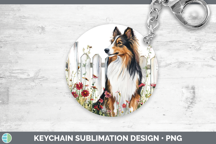 Fence Dogs 04 Rough Collie Keychain Sublimation Keyring Desi