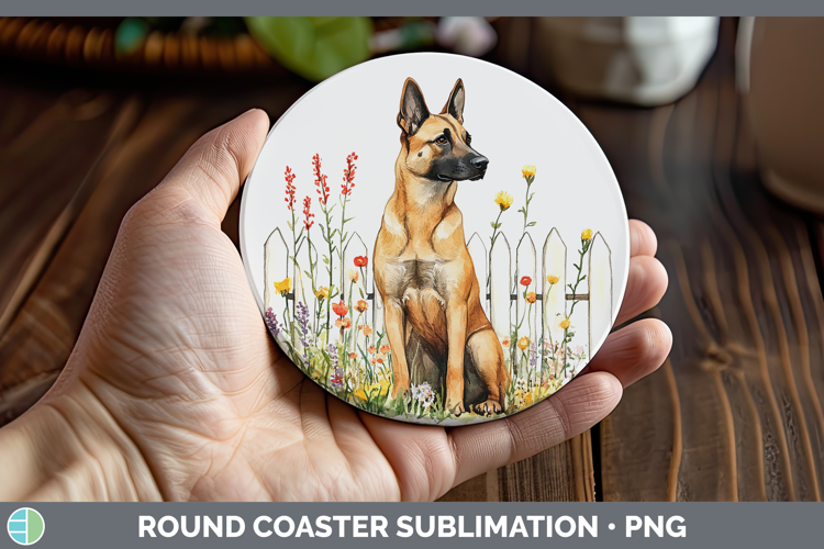 Fence Dogs 05 Belgian Malinois Round Coaster Sublimation Coa