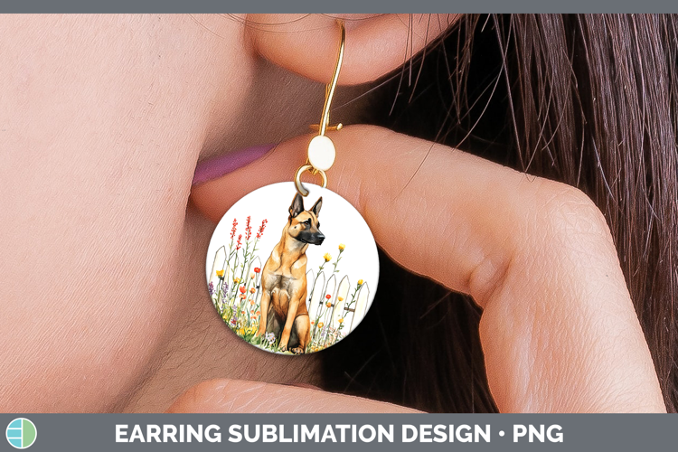 Fence Dogs 05 Belgian Malinois Round Earrings Sublimation Ea