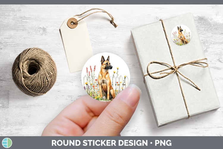 Fence Dogs 05 Belgian Malinois Stickers | Round Labels Desig