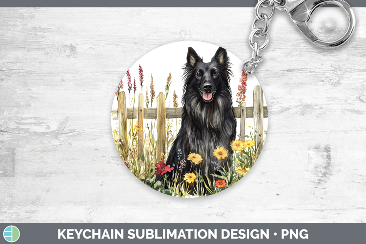 Fence Dogs 05 Belgian Sheepdog Keychain Sublimation Keyring