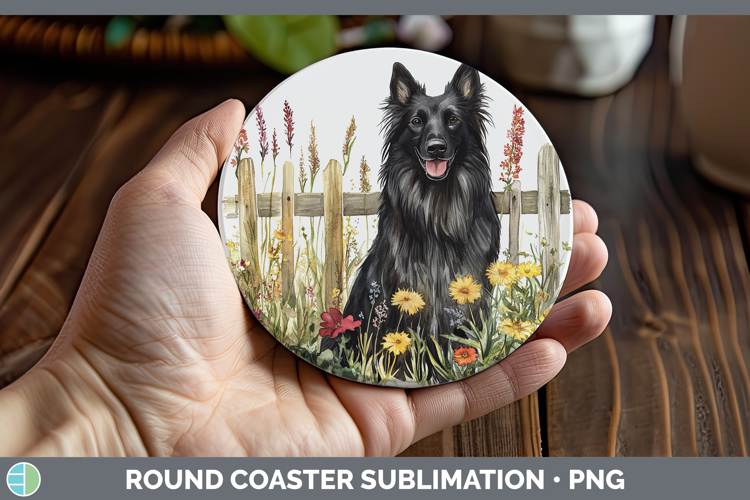 Fence Dogs 05 Belgian Sheepdog Round Coaster Sublimation Coa