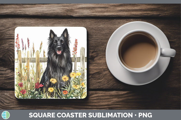 Fence Dogs 05 Belgian Sheepdog Square Coaster Sublimation Co