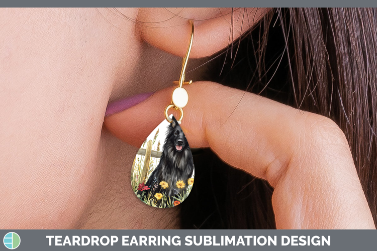 Fence Dogs 05 Belgian Sheepdog Teardrop Earrings Sublimation