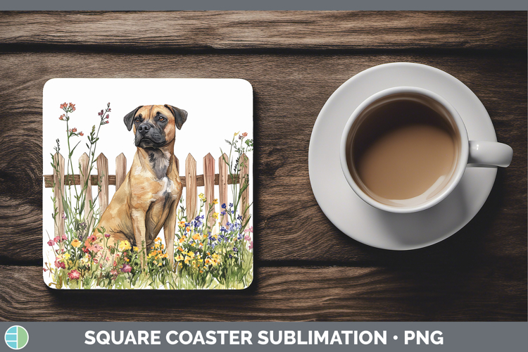 Fence Dogs 05 Black Mouth Cur Square Coaster Sublimation Coa