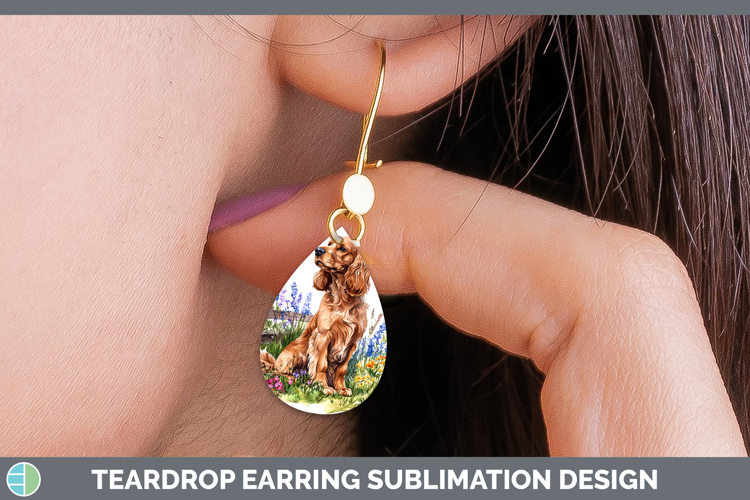 Fence Dogs 05 English Cocker Spaniel Teardrop Earrings Subli