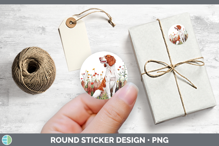 Fence Dogs 05 English Setter Red and White Stickers | Round