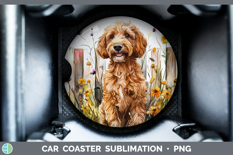 Fence Dogs 05 Labradoodle Car Coaster Sublimation Designs